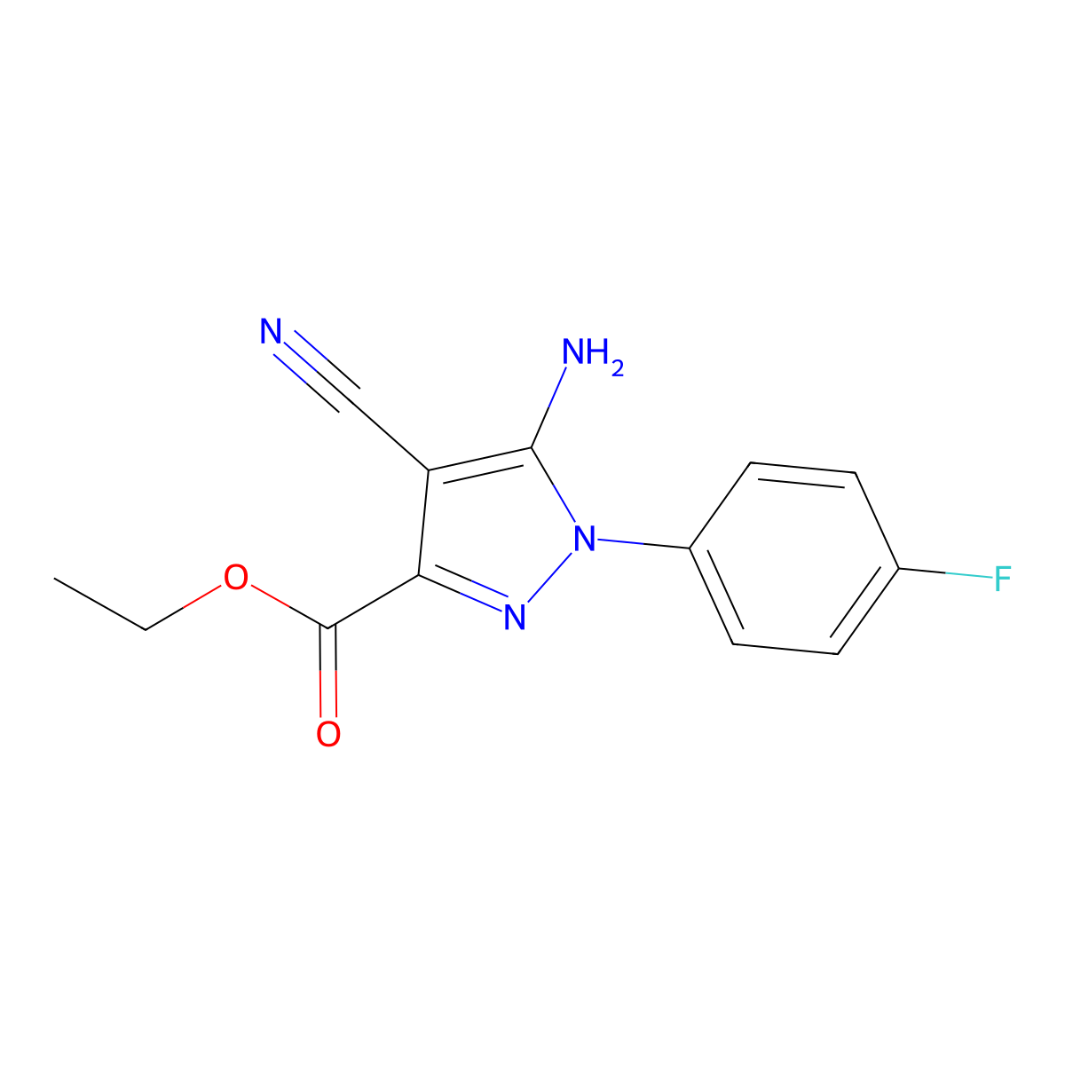 Ethyl 5-amino-4-cyano-1-(4-fluorophenyl)-1H-pyrazole-3-carboxylate molecular structure, CAS 1001665-65-1