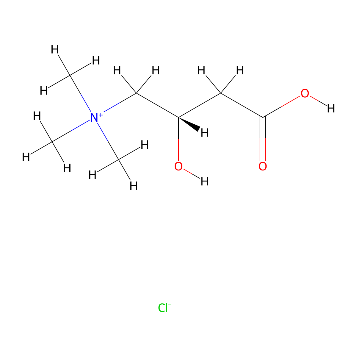 1-Propanaminium, 3-carboxy-2-hydroxy-N,N,N-trimethyl-, chloride (1:1), (2S)- molecular structure, CAS 10017-44-4