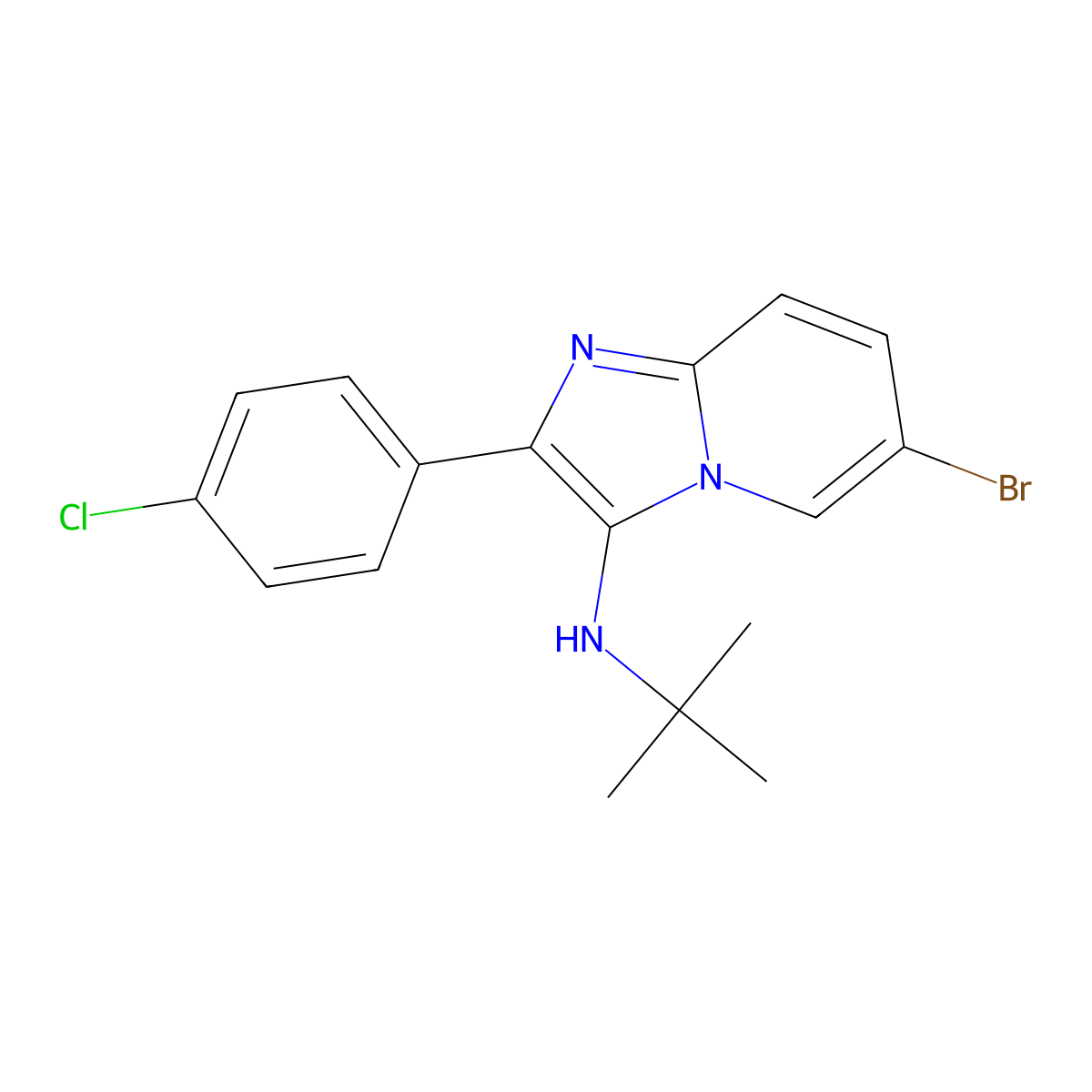 6-bromo-N-tert-butyl-2-(4-chlorophenyl)imidazo[1,2-a]pyridin-3-amine molecular structure, CAS 1001736-32-8