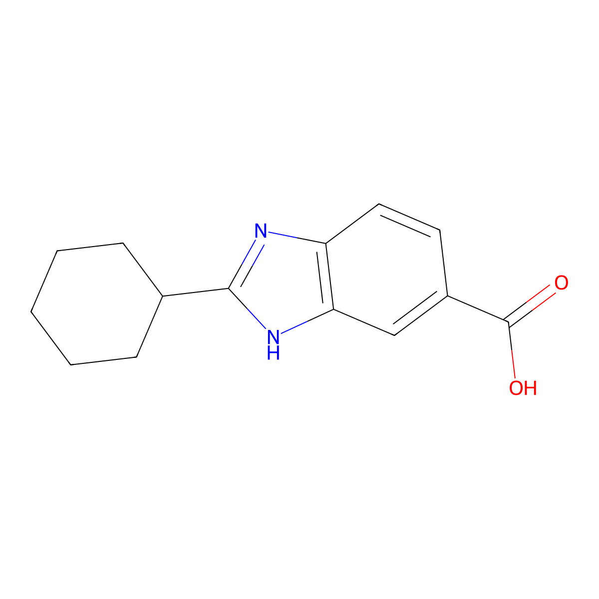 2-cyclohexyl-1H-1,3-benzodiazole-5-carboxylic acid molecular structure, CAS 1001737-19-4