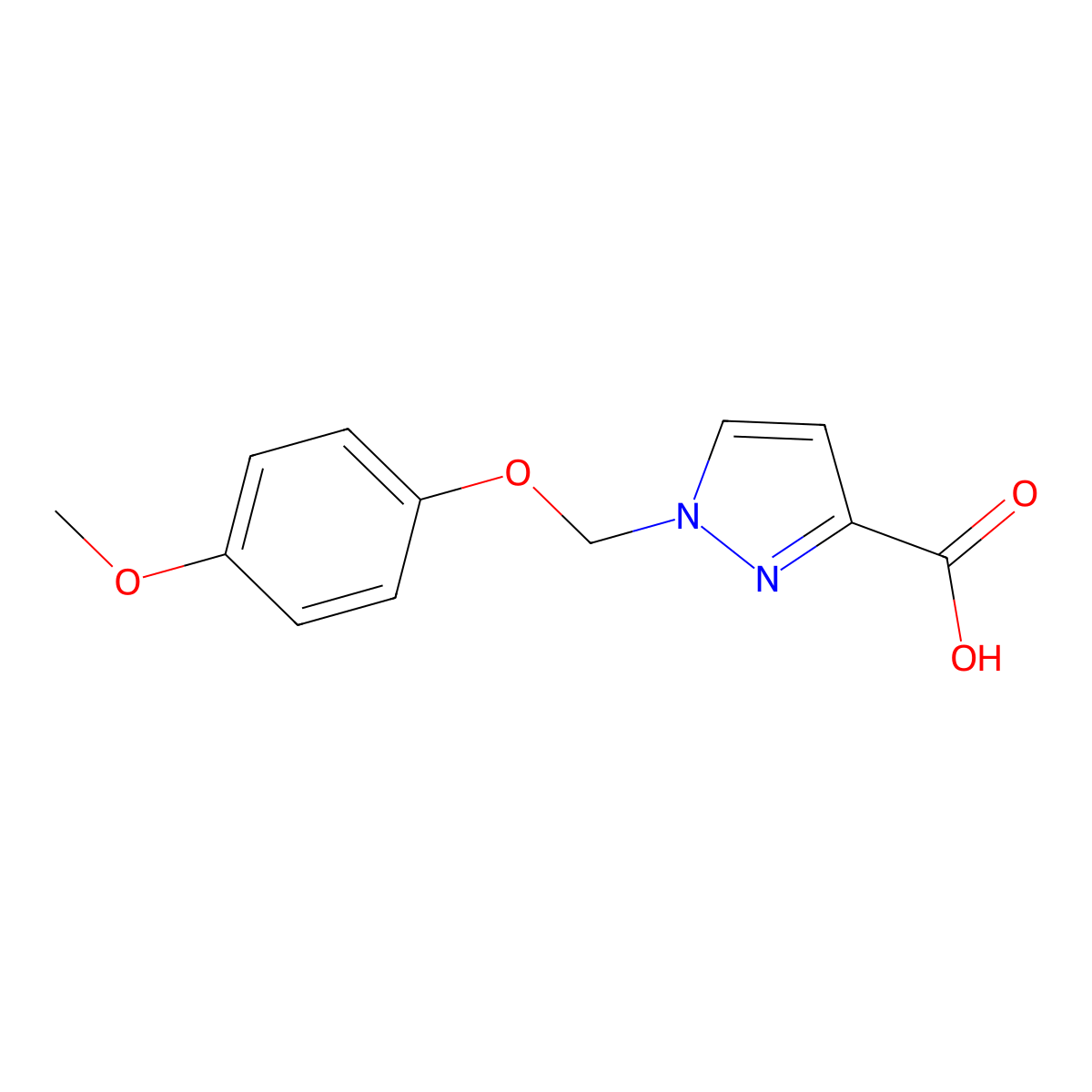1-[(4-methoxyphenoxy)methyl]-1H-pyrazole-3-carboxylic acid molecular structure, CAS 1001755-21-0