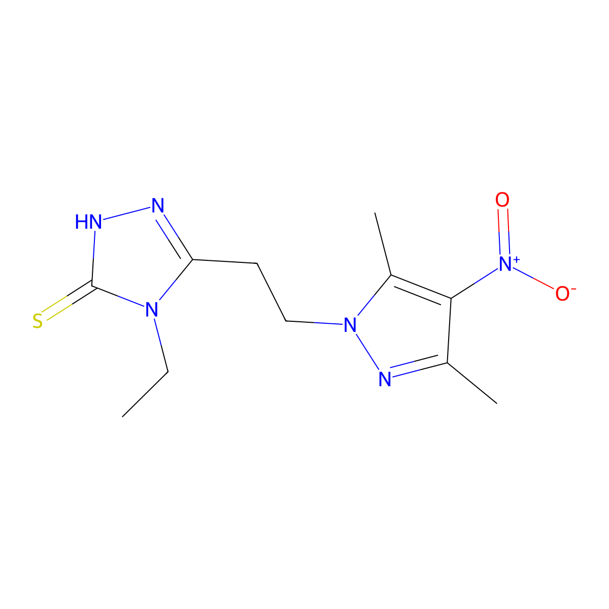 5-[2-(3,5-Dimethyl-4-nitro-pyrazol-1-yl)-ethyl]-4-ethyl-4H-[1,2,4]triazole-3-thiol molecular structure, CAS 1001756-32-6