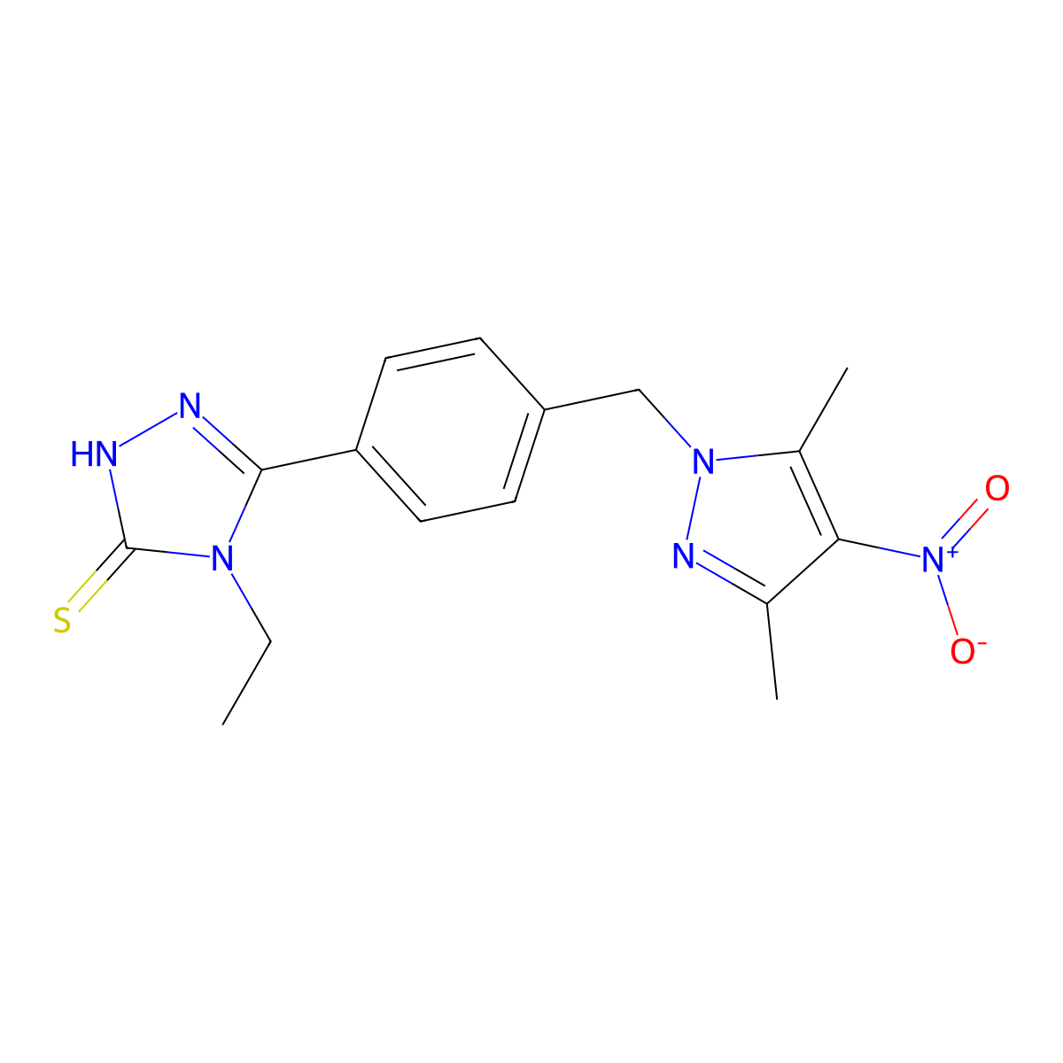 5-[4-(3,5-Dimethyl-4-nitro-pyrazol-1-ylmethyl)-phenyl]-4-ethyl-4H-[1,2,4]triazole-3-thiol molecular structure, CAS 1001756-34-8