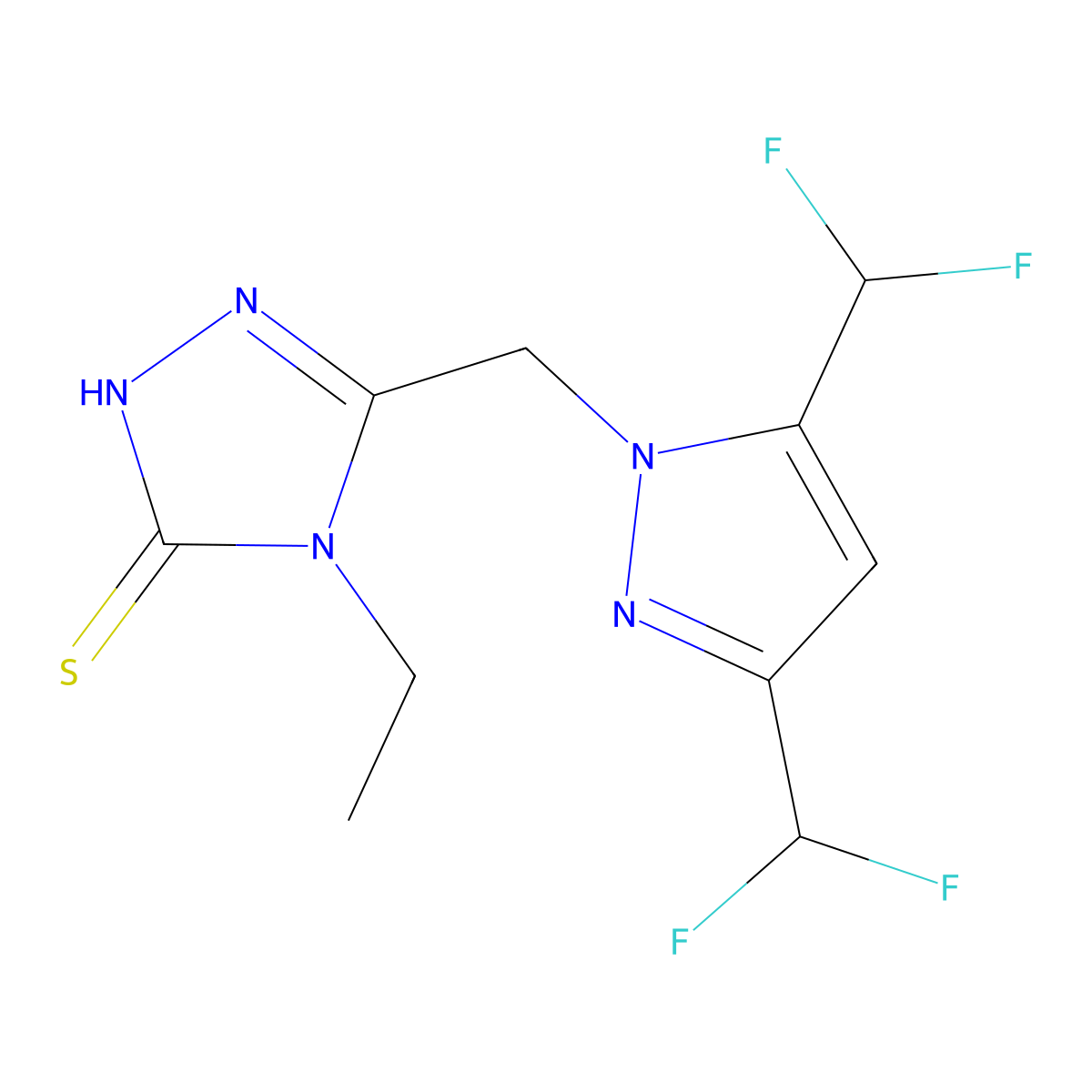 5-((3,5-Bis(difluoromethyl)-1H-pyrazol-1-yl)methyl)-4-ethyl-4H-1,2,4-triazole-3-thiol molecular structure, CAS 1001756-36-0