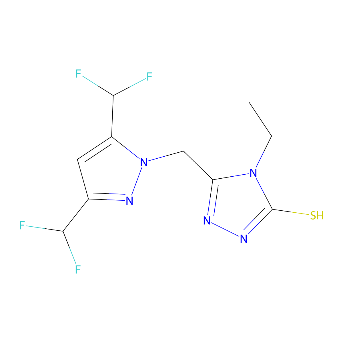 5-((3,5-Bis(difluoromethyl)-1H-pyrazol-1-yl)methyl)-4-ethyl-4H-1,2,4-triazole-3-thiol molecular structure, CAS 1001756-36-0