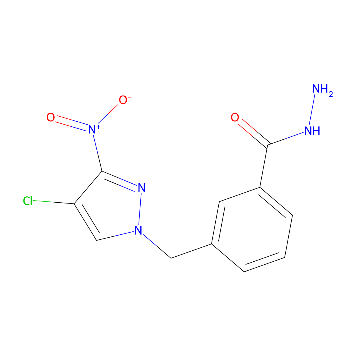 3-((4-Chloro-3-nitro-1H-pyrazol-1-yl)methyl)benzohydrazide molecular structure, CAS 1001757-43-2