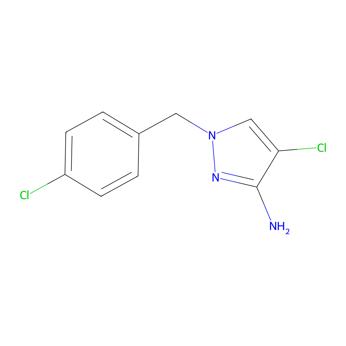 4-chloro-1-(4-chlorobenzyl)-1H-pyrazol-3-amine molecular structure, CAS 1001757-54-5