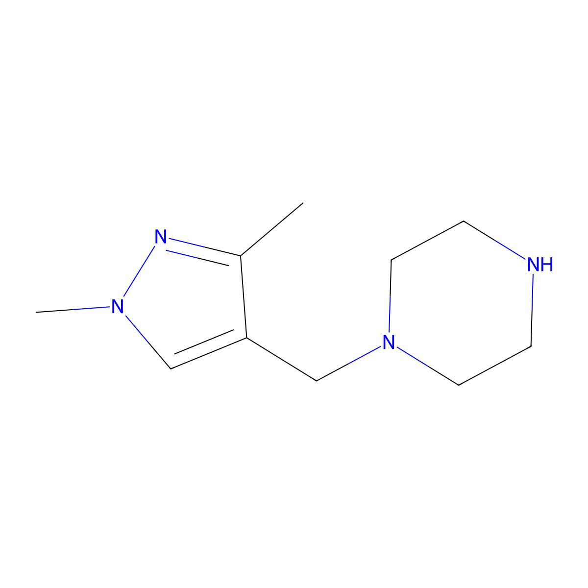 1-[(1,3-dimethyl-1H-pyrazol-4-yl)methyl]piperazine molecular structure, CAS 1001757-58-9