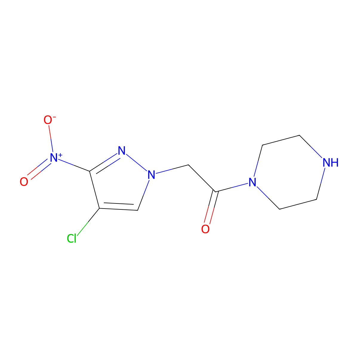 2-(4-chloro-3-nitro-1H-pyrazol-1-yl)-1-(piperazin-1-yl)ethanone molecular structure, CAS 1001757-61-4