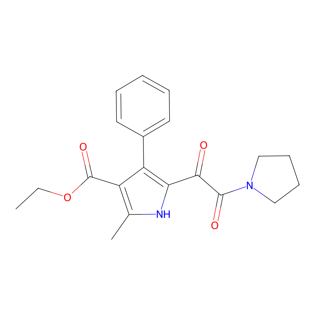 ethyl 2-methyl-5-(2-oxo-2-(pyrrolidin-1-yl)acetyl)-4-phenyl-1H-pyrrole-3-carboxylate molecular structure, CAS 1001763-27-4