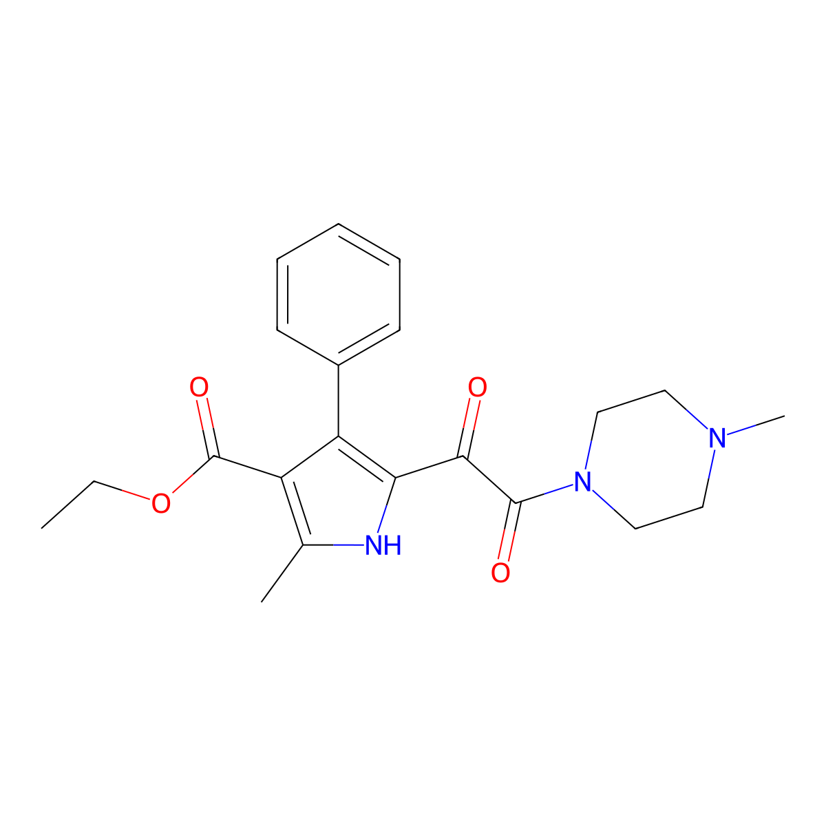 ethyl 2-methyl-5-[2-(4-methylpiperazin-1-yl)-2-oxoacetyl]-4-phenyl-1H-pyrrole-3-carboxylate molecular structure, CAS 1001763-46-7