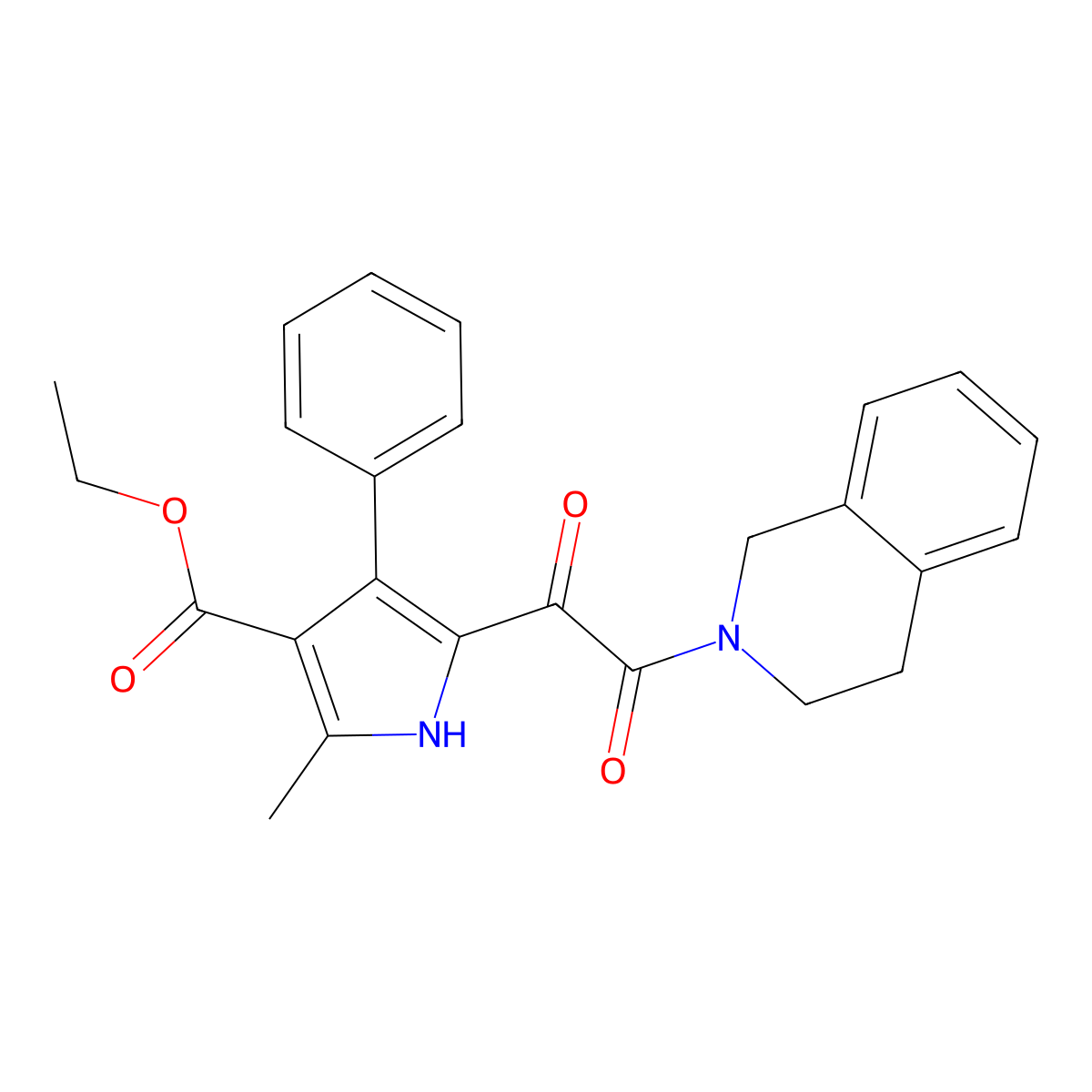 ethyl 5-(2-(3,4-dihydroisoquinolin-2(1H)-yl)-2-oxoacetyl)-2-methyl-4-phenyl-1H-pyrrole-3-carboxylate molecular structure, CAS 1001763-51-4
