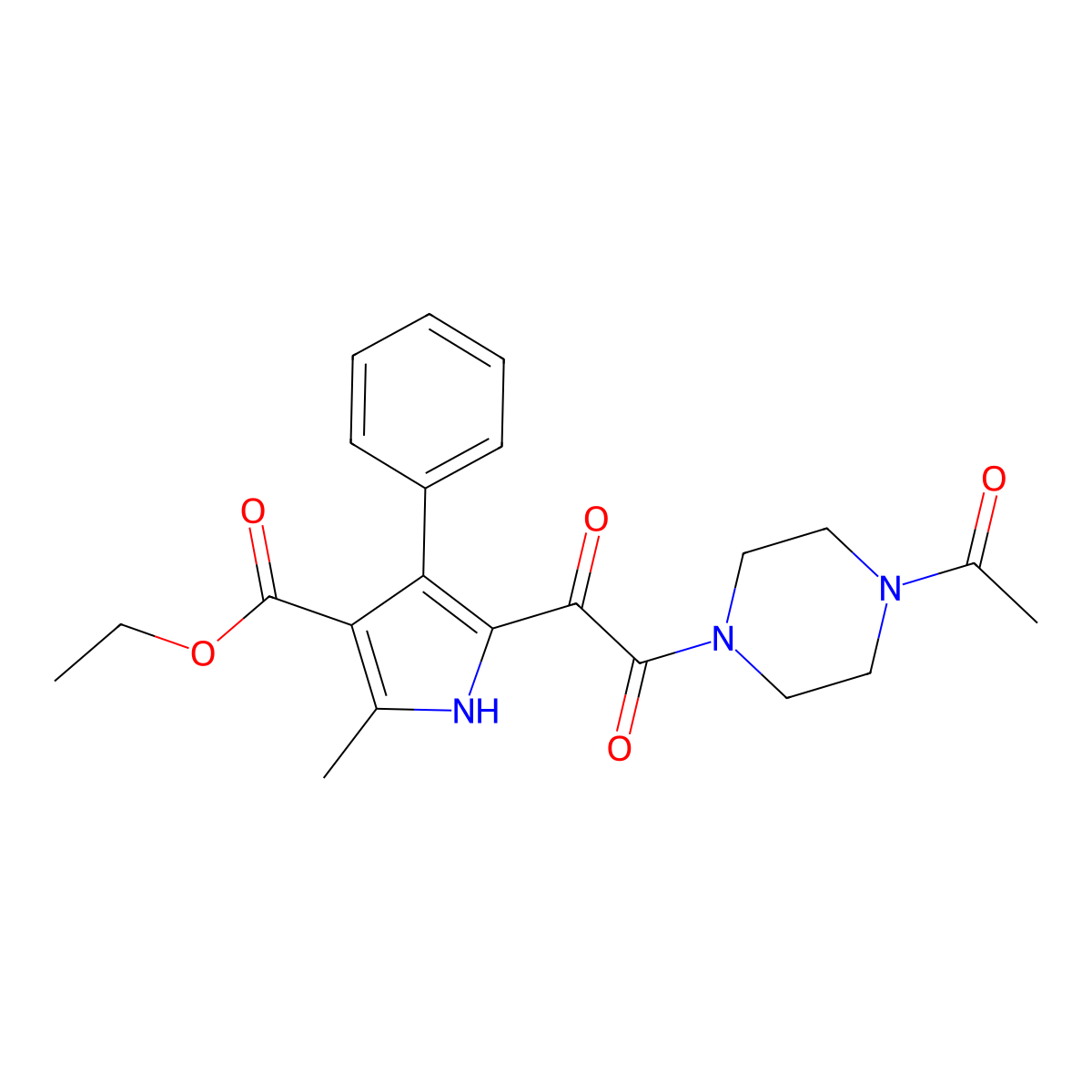 ethyl 5-[2-(4-acetylpiperazin-1-yl)-2-oxoacetyl]-2-methyl-4-phenyl-1H-pyrrole-3-carboxylate molecular structure, CAS 1001763-55-8