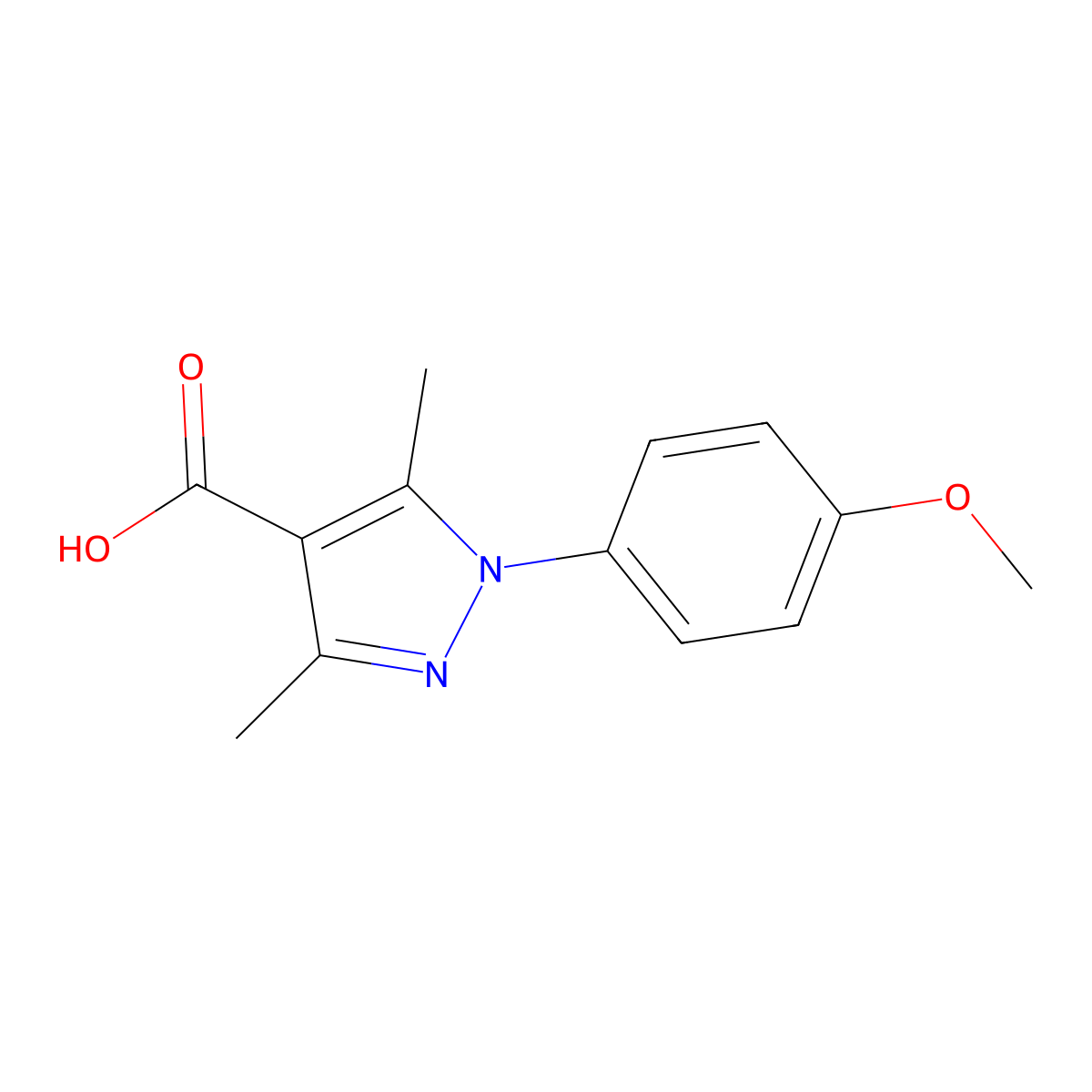 1-(4-methoxyphenyl)-3,5-dimethyl-1H-pyrazole-4-carboxylic acid molecular structure, CAS 1001779-87-8