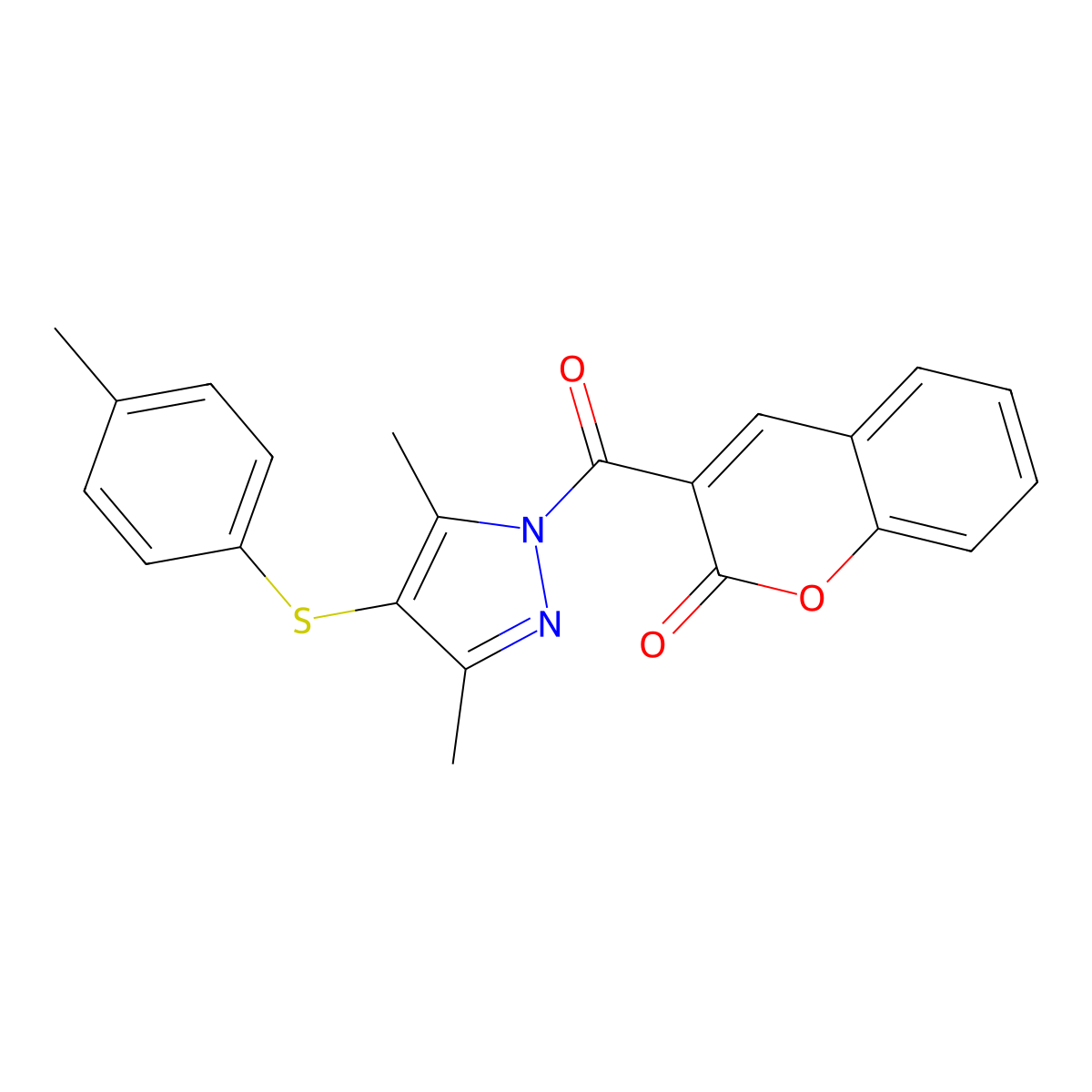 3-[3,5-Dimethyl-4-(4-methylphenyl)sulfanylpyrazole-1-carbonyl]chromen-2-one molecular structure, CAS 1001785-65-4