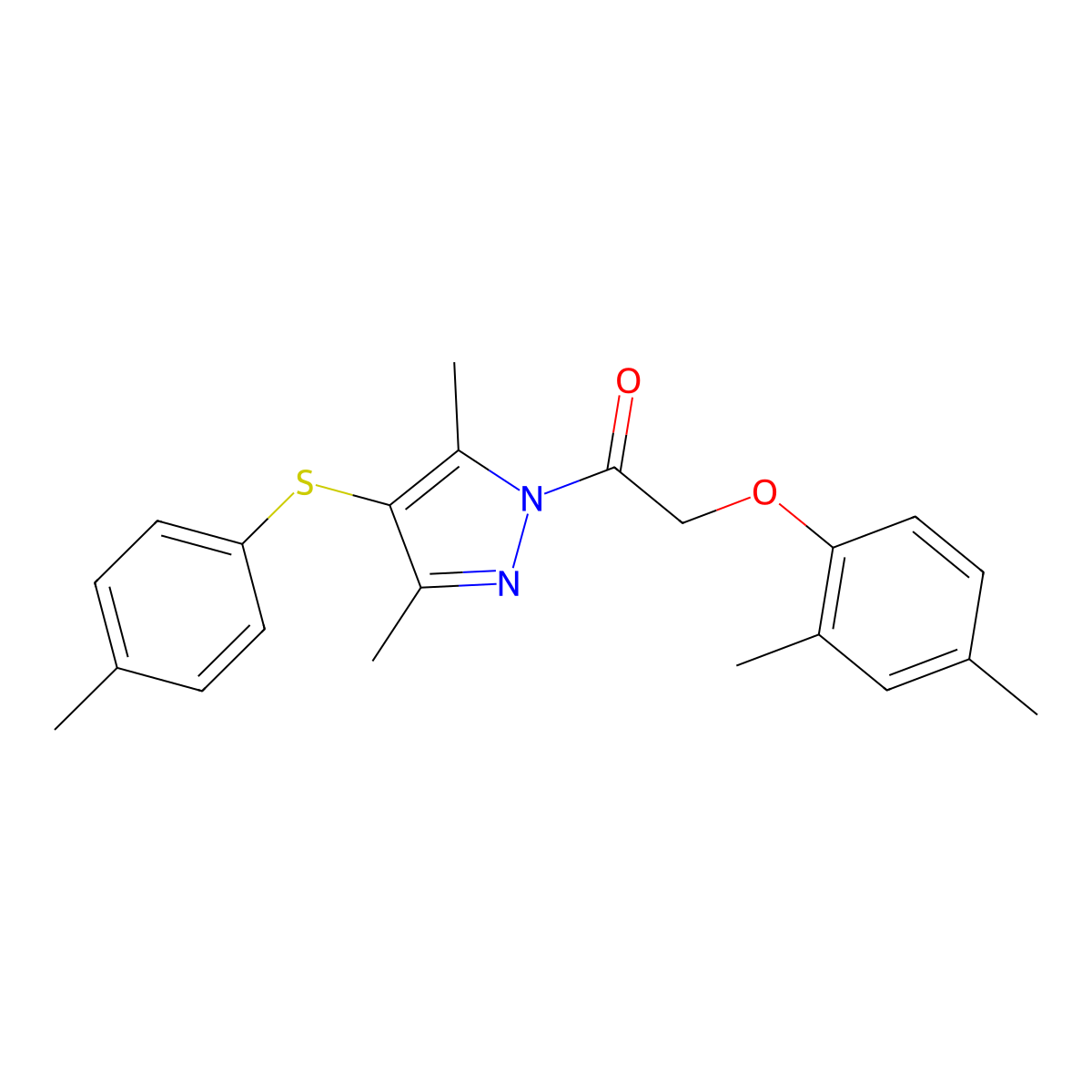 1-[3,5-Dimethyl-4-(4-methylphenyl)sulfanylpyrazol-1-yl]-2-(2,4-dimethylphenoxy)ethanone molecular structure, CAS 1001785-78-9