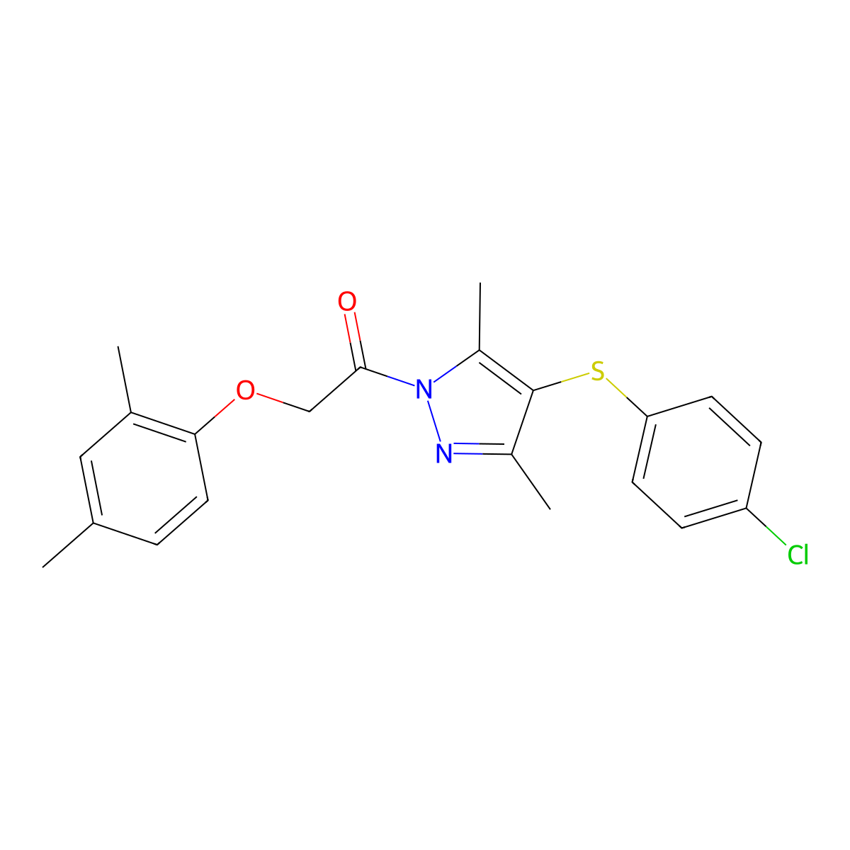 1-[4-(4-Chlorophenyl)sulfanyl-3,5-dimethylpyrazol-1-yl]-2-(2,4-dimethylphenoxy)ethanone molecular structure, CAS 1001785-83-6