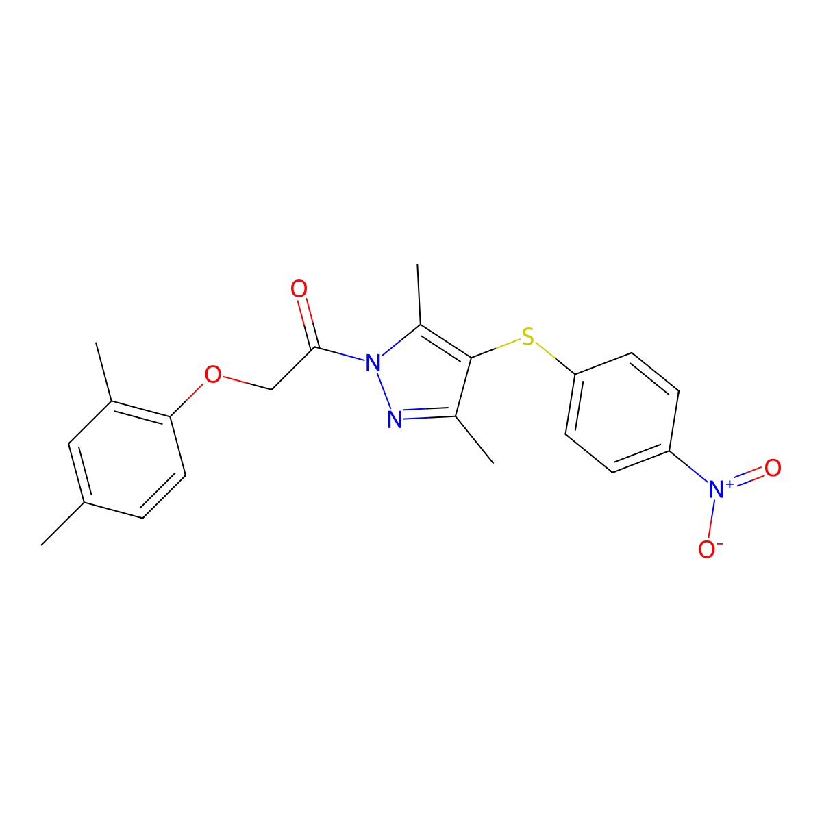 1-[3,5-Dimethyl-4-(4-nitrophenyl)sulfanylpyrazol-1-yl]-2-(2,4-dimethylphenoxy)ethanone molecular structure, CAS 1001785-86-9