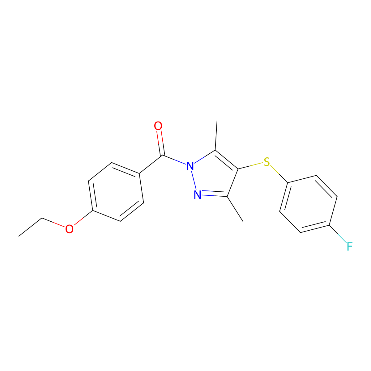 (4-Ethoxyphenyl)-[4-(4-fluorophenyl)sulfanyl-3,5-dimethylpyrazol-1-yl]methanone molecular structure, CAS 1001786-03-3