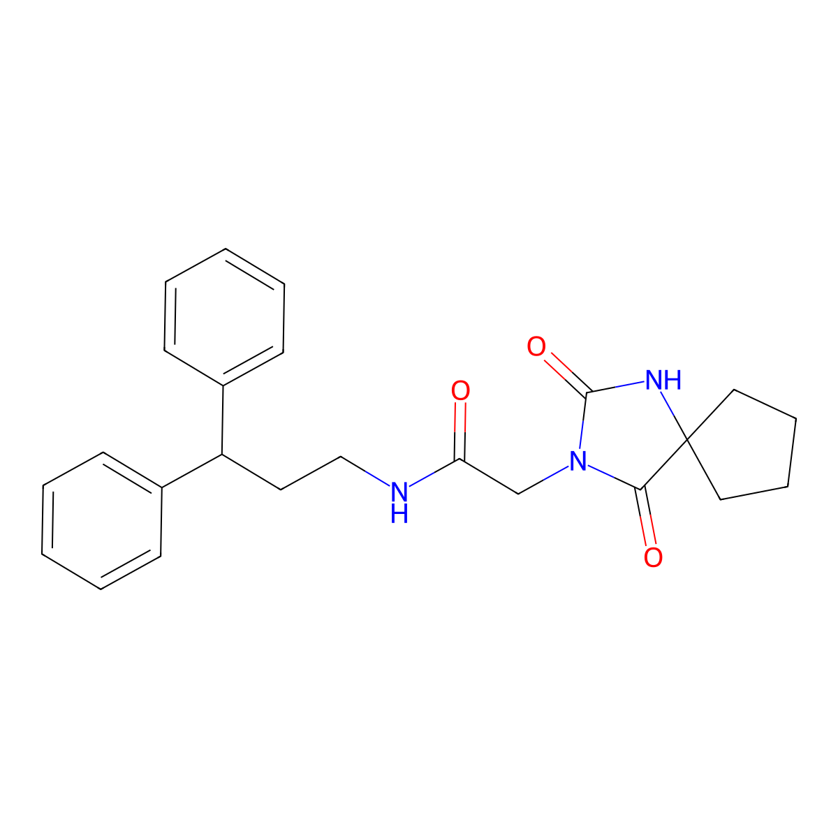 2-{2,4-dioxo-1,3-diazaspiro[4.4]nonan-3-yl}-N-(3,3-diphenylpropyl)acetamide molecular structure, CAS 1001790-72-2