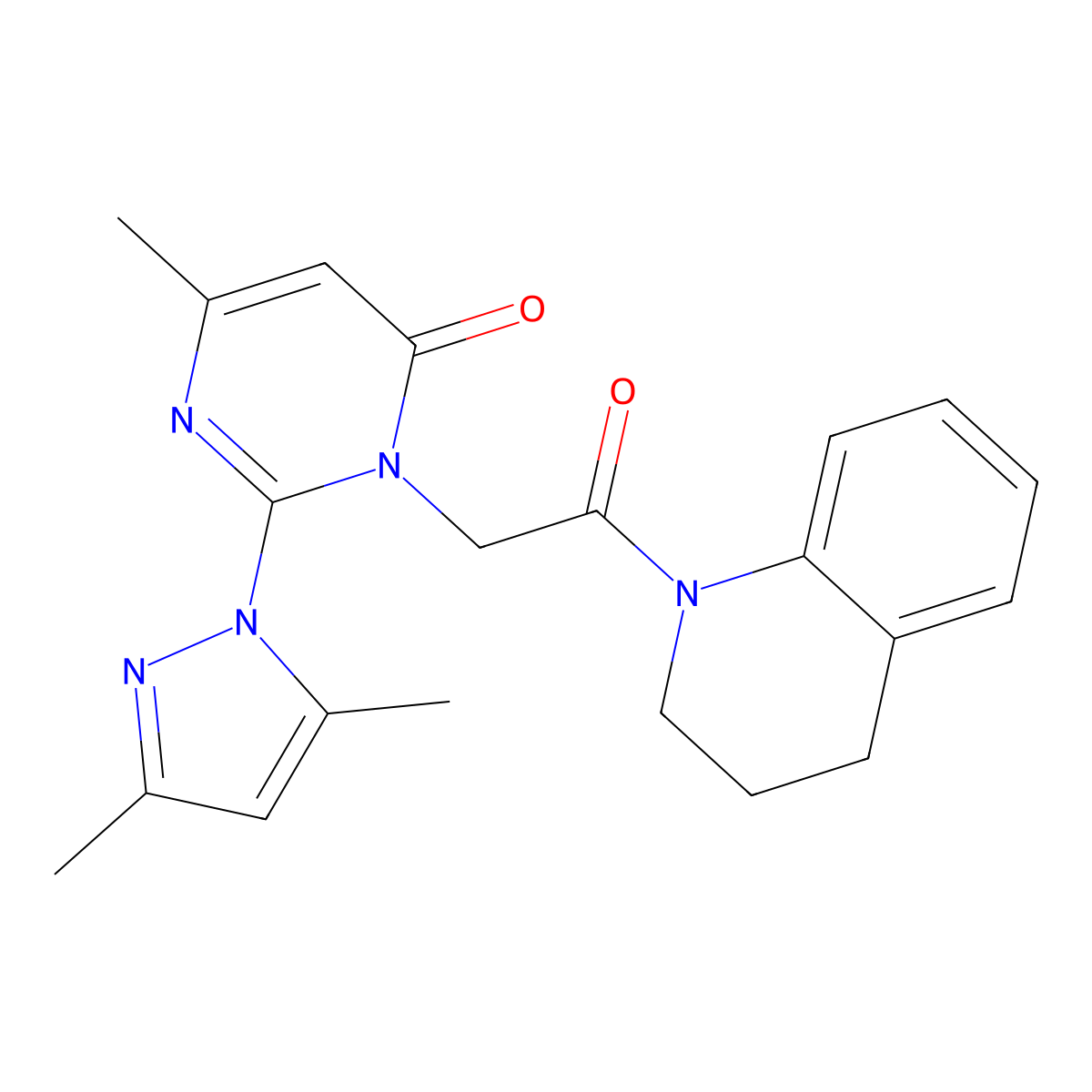 3-[2-(3,4-dihydro-2H-quinolin-1-yl)-2-oxoethyl]-2-(3,5-dimethylpyrazol-1-yl)-6-methylpyrimidin-4-one molecular structure, CAS 1001797-89-2