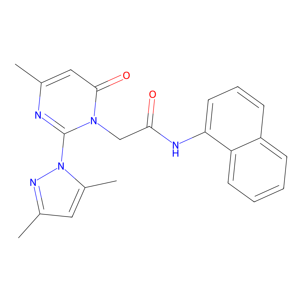 2-[2-(3,5-dimethylpyrazol-1-yl)-4-methyl-6-oxopyrimidin-1-yl]-N-naphthalen-1-ylacetamide molecular structure, CAS 1001797-96-1