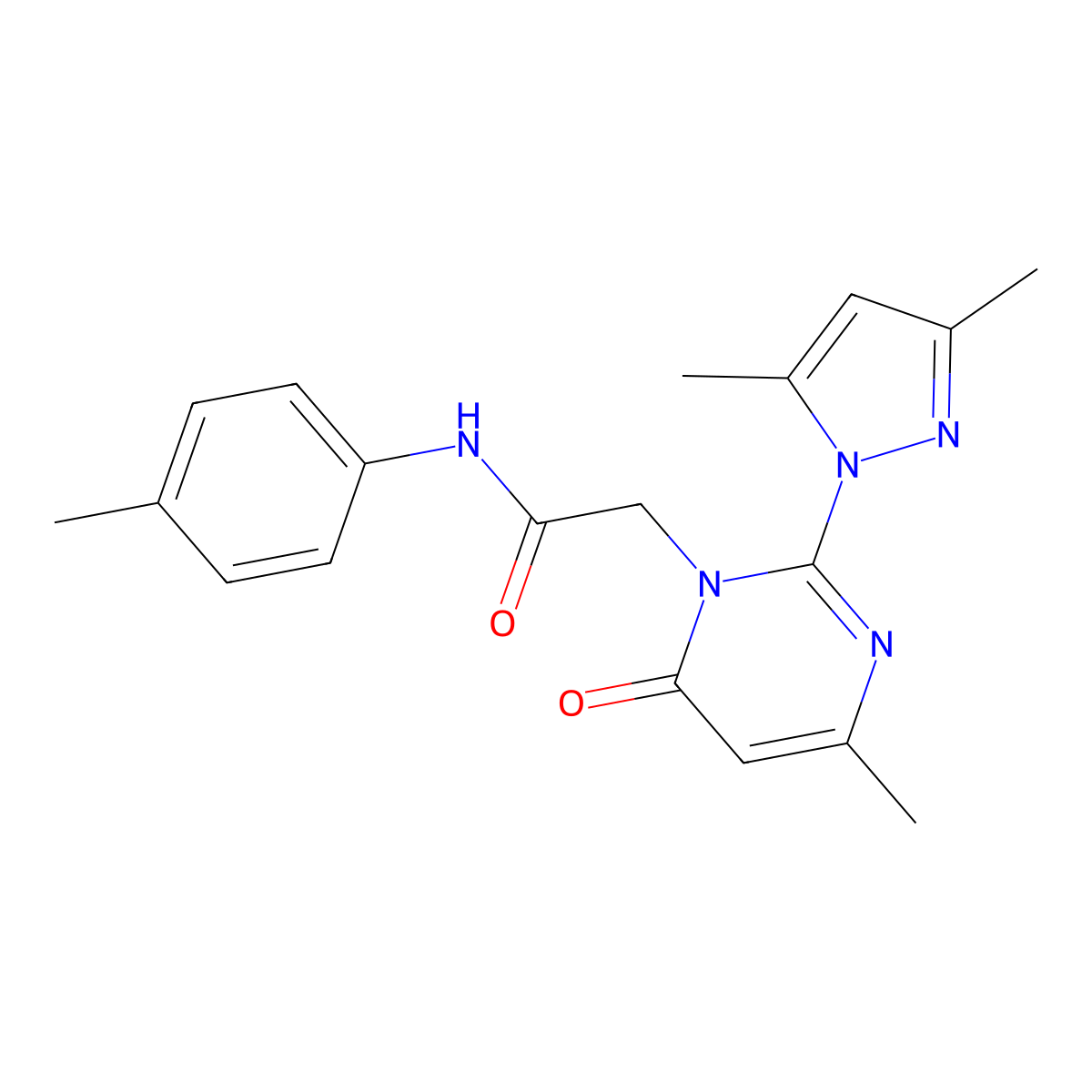2-[2-(3,5-dimethylpyrazol-1-yl)-4-methyl-6-oxopyrimidin-1-yl]-N-(4-methylphenyl)acetamide molecular structure, CAS 1001797-99-4