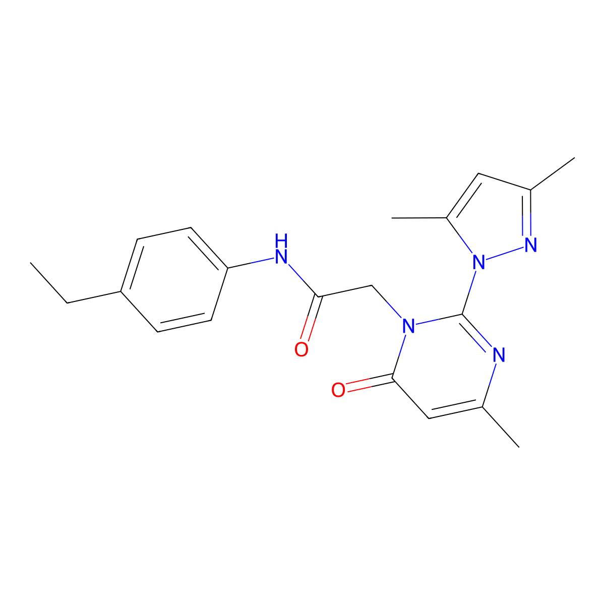 2-[2-(3,5-dimethylpyrazol-1-yl)-4-methyl-6-oxopyrimidin-1-yl]-N-(4-ethylphenyl)acetamide molecular structure, CAS 1001798-08-8