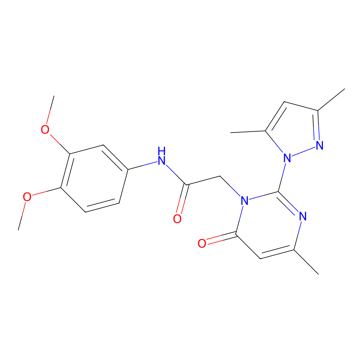N-(3,4-dimethoxyphenyl)-2-[2-(3,5-dimethylpyrazol-1-yl)-4-methyl-6-oxopyrimidin-1-yl]acetamide molecular structure, CAS 1001798-21-5