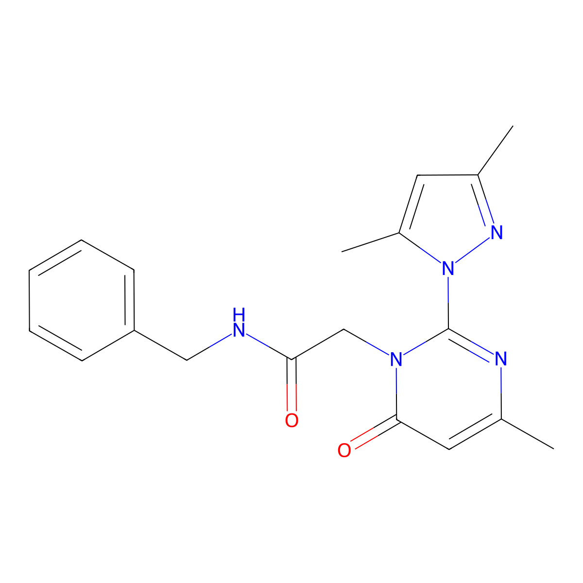 N-benzyl-2-[2-(3,5-dimethylpyrazol-1-yl)-4-methyl-6-oxopyrimidin-1-yl]acetamide molecular structure, CAS 1001798-32-8
