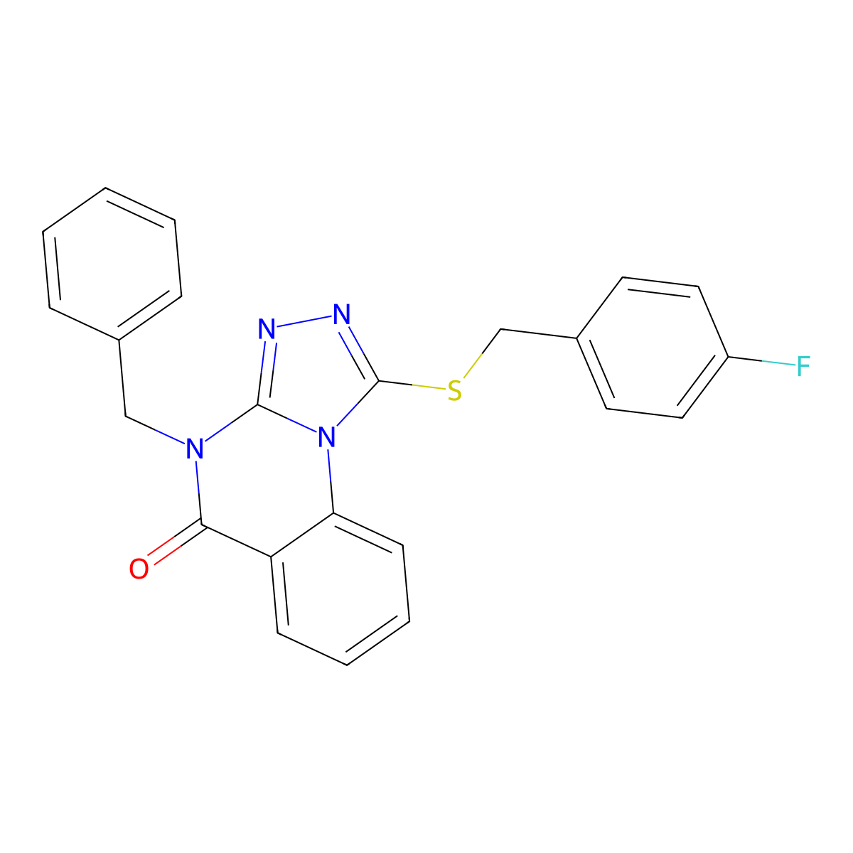 4-Benzyl-1-[(4-fluorophenyl)methylsulfanyl]-[1,2,4]triazolo[4,3-a]quinazolin-5-one molecular structure, CAS 1001800-21-0