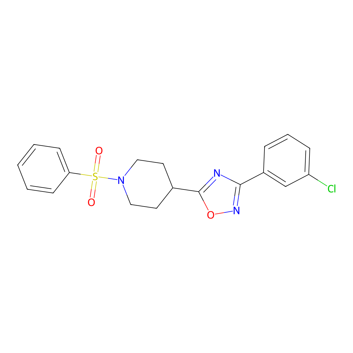 3-(3-Chlorophenyl)-5-(1-(phenylsulfonyl)piperidin-4-yl)-1,2,4-oxadiazole molecular structure, CAS 1001820-09-2