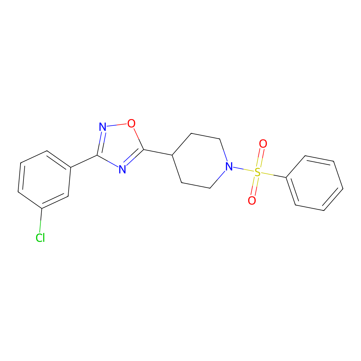3-(3-Chlorophenyl)-5-(1-(phenylsulfonyl)piperidin-4-yl)-1,2,4-oxadiazole molecular structure, CAS 1001820-09-2