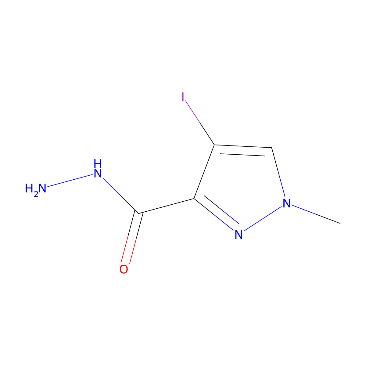 4-iodo-1-methyl-1H-pyrazole-3-carbohydrazide molecular structure, CAS 1001822-15-6