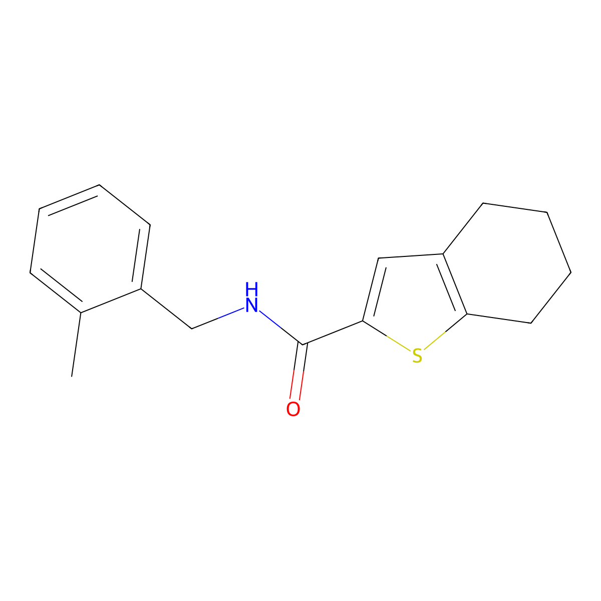 N-[(2-methylphenyl)methyl]-4,5,6,7-tetrahydro-1-benzothiophene-2-carboxamide molecular structure, CAS 1001826-05-6