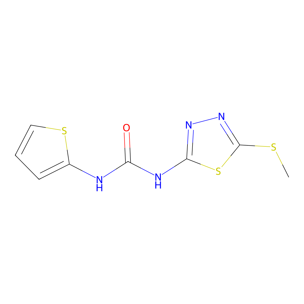 1-(5-(Methylthio)-1,3,4-thiadiazol-2-yl)-3-(thiophen-2-yl)urea molecular structure, CAS 1001828-22-3
