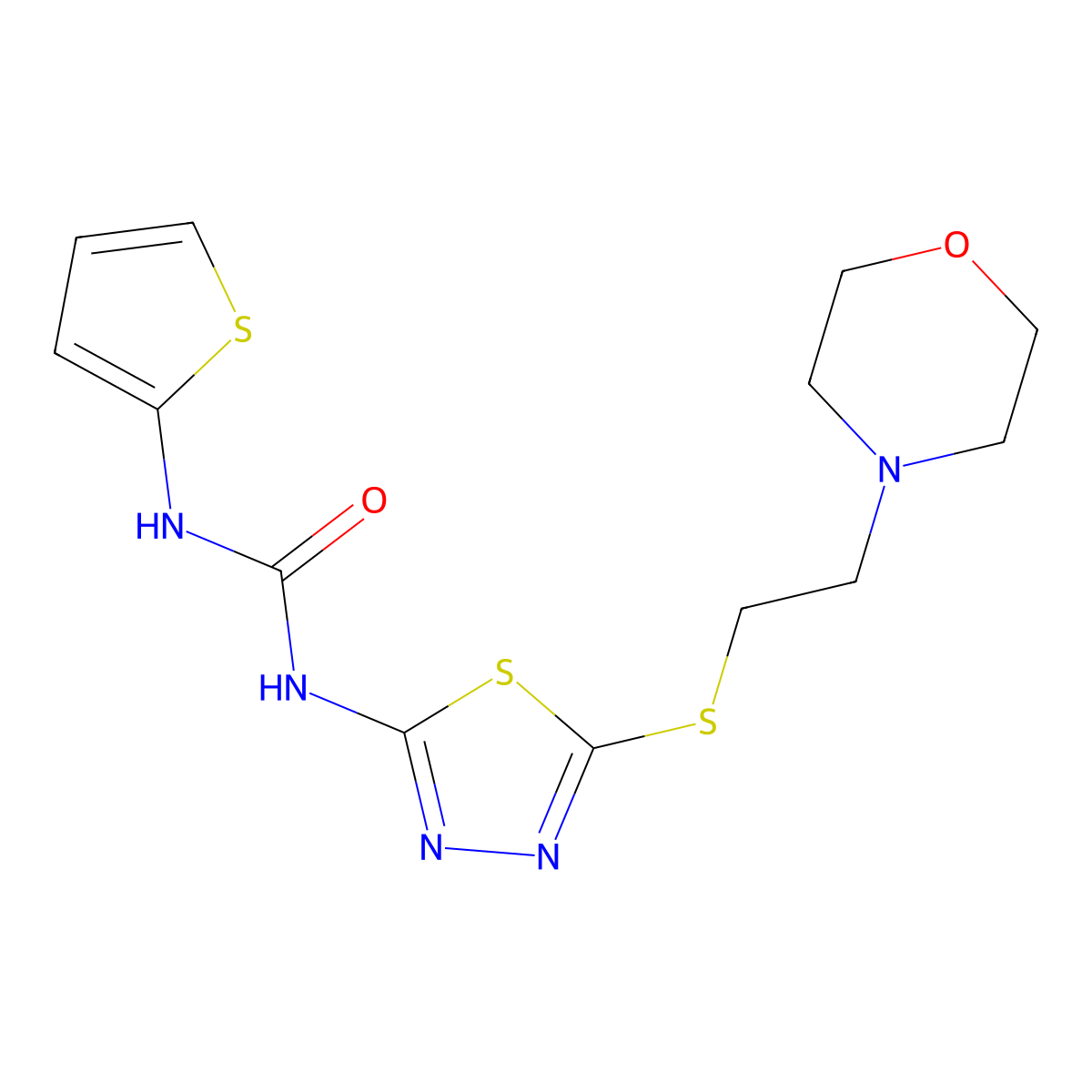 1-(5-((2-Morpholinoethyl)thio)-1,3,4-thiadiazol-2-yl)-3-(thiophen-2-yl)urea molecular structure, CAS 1001829-14-6