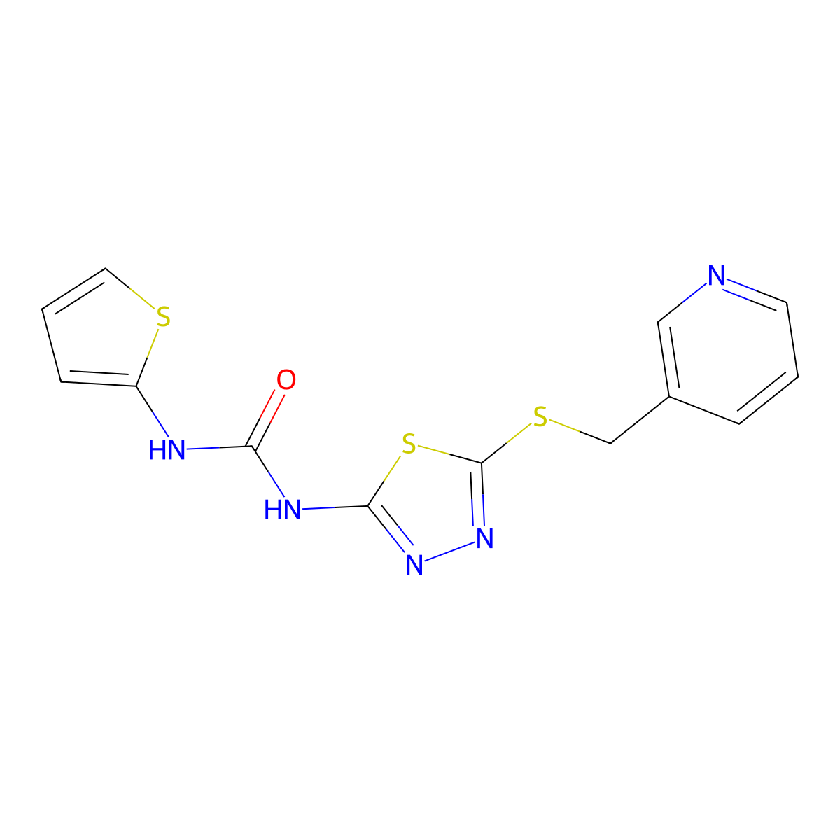 1-(5-((Pyridin-3-ylmethyl)thio)-1,3,4-thiadiazol-2-yl)-3-(thiophen-2-yl)urea molecular structure, CAS 1001829-94-2