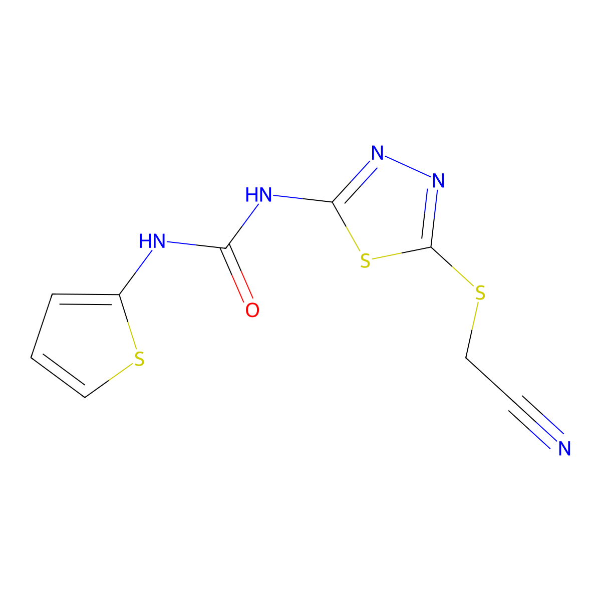 1-(5-((Cyanomethyl)thio)-1,3,4-thiadiazol-2-yl)-3-(thiophen-2-yl)urea molecular structure, CAS 1001830-53-0