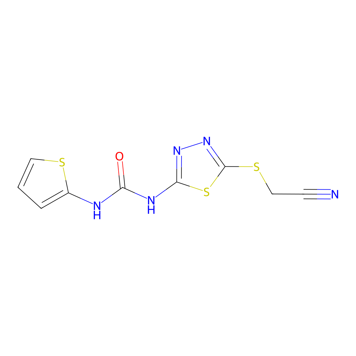 1-(5-((Cyanomethyl)thio)-1,3,4-thiadiazol-2-yl)-3-(thiophen-2-yl)urea molecular structure, CAS 1001830-53-0