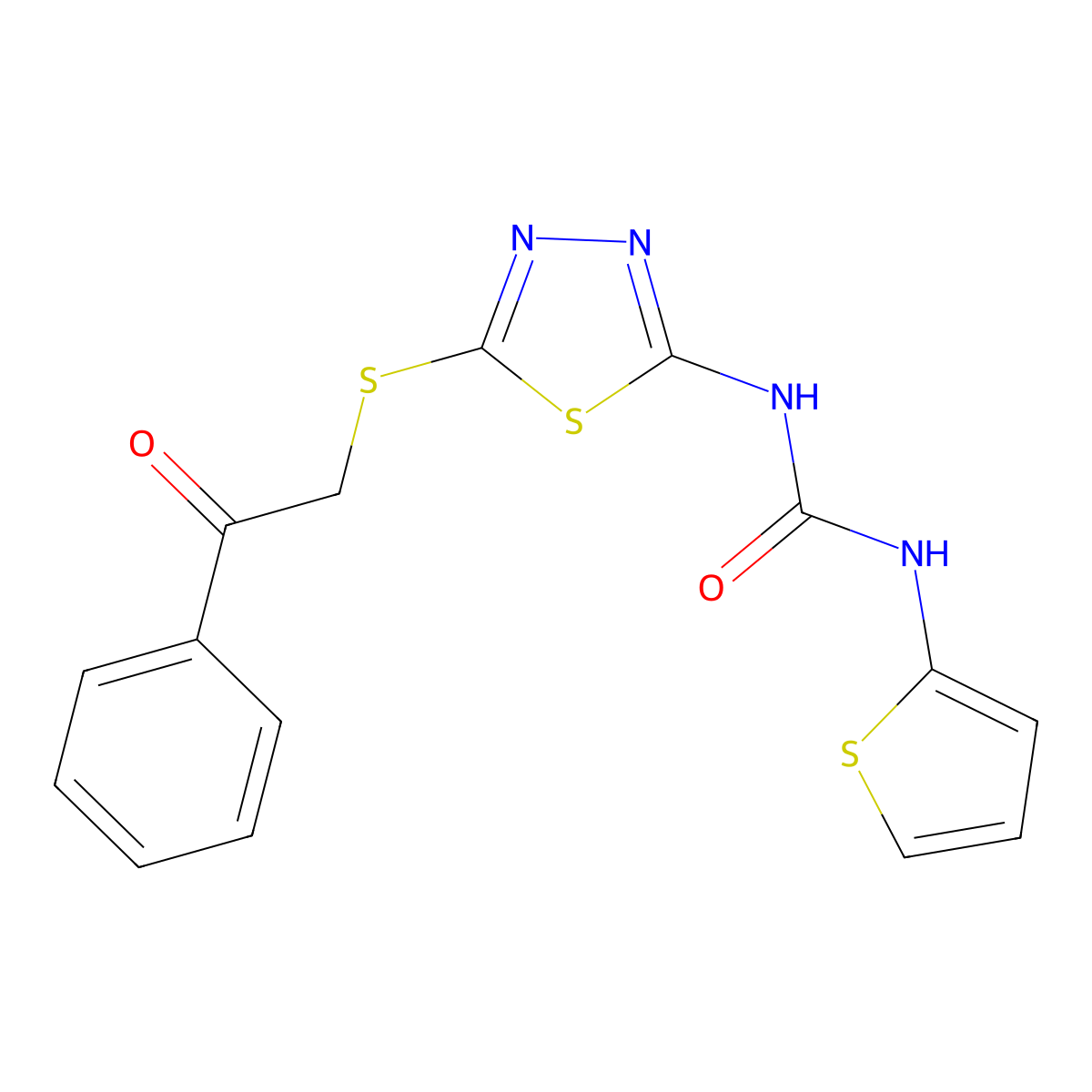 1-(5-((2-Oxo-2-phenylethyl)thio)-1,3,4-thiadiazol-2-yl)-3-(thiophen-2-yl)urea molecular structure, CAS 1001831-54-4