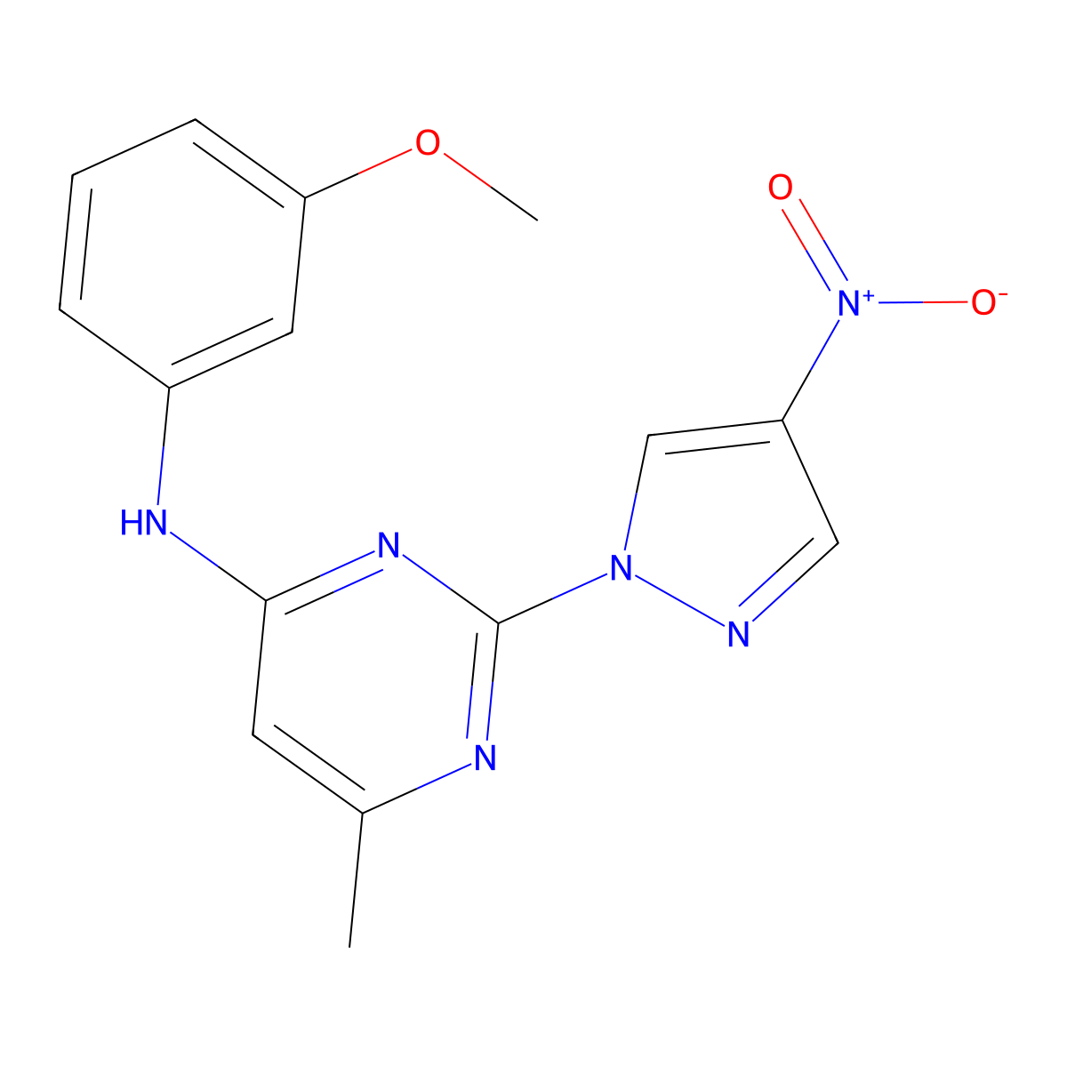 N-(3-methoxyphenyl)-6-methyl-2-(4-nitro-1H-pyrazol-1-yl)pyrimidin-4-amine molecular structure, CAS 1001831-70-4