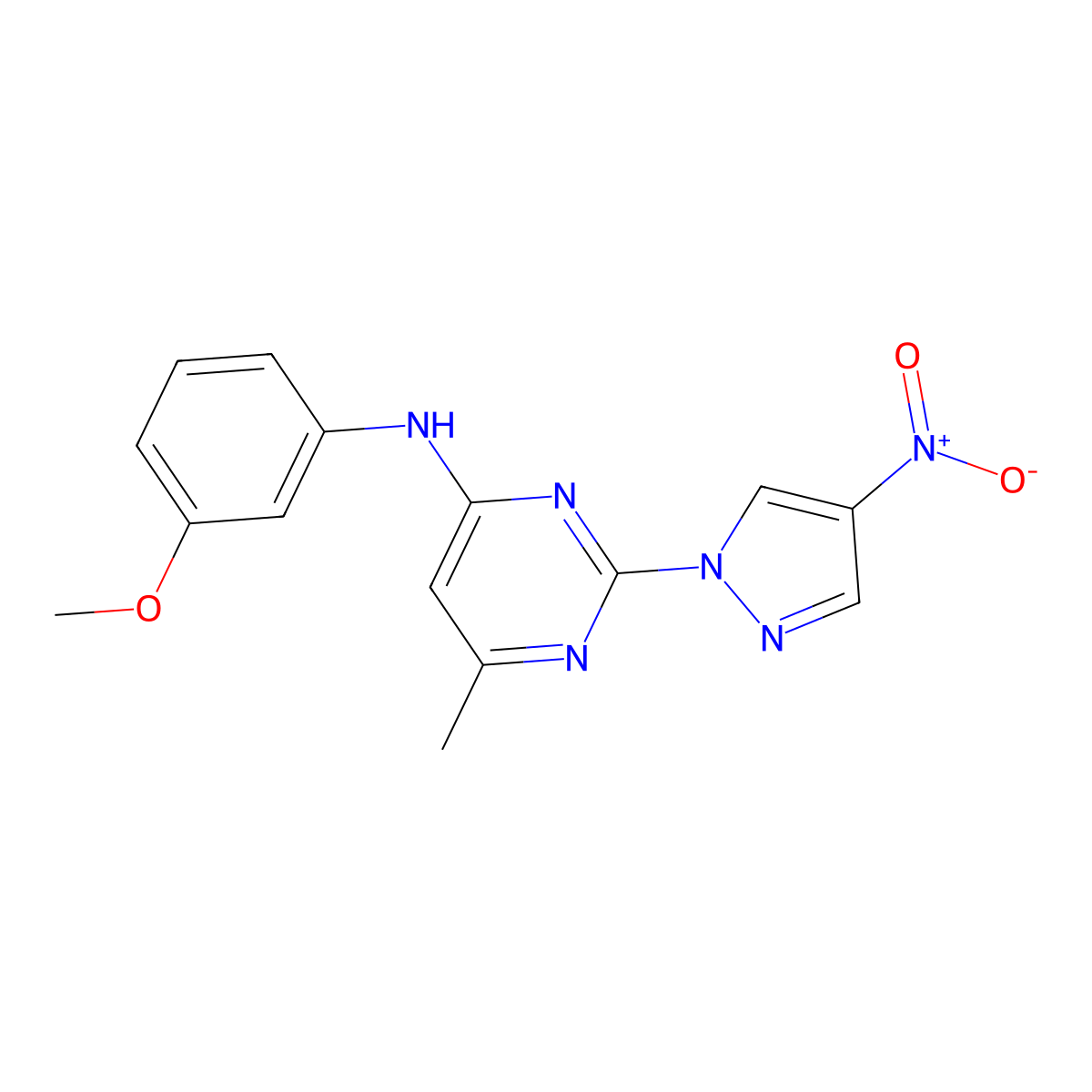 N-(3-methoxyphenyl)-6-methyl-2-(4-nitro-1H-pyrazol-1-yl)pyrimidin-4-amine molecular structure, CAS 1001831-70-4