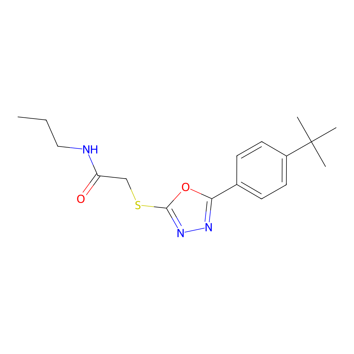 2-{[5-(4-tert-butylphenyl)-1,3,4-oxadiazol-2-yl]sulfanyl}-N-propylacetamide molecular structure, CAS 1001835-30-8