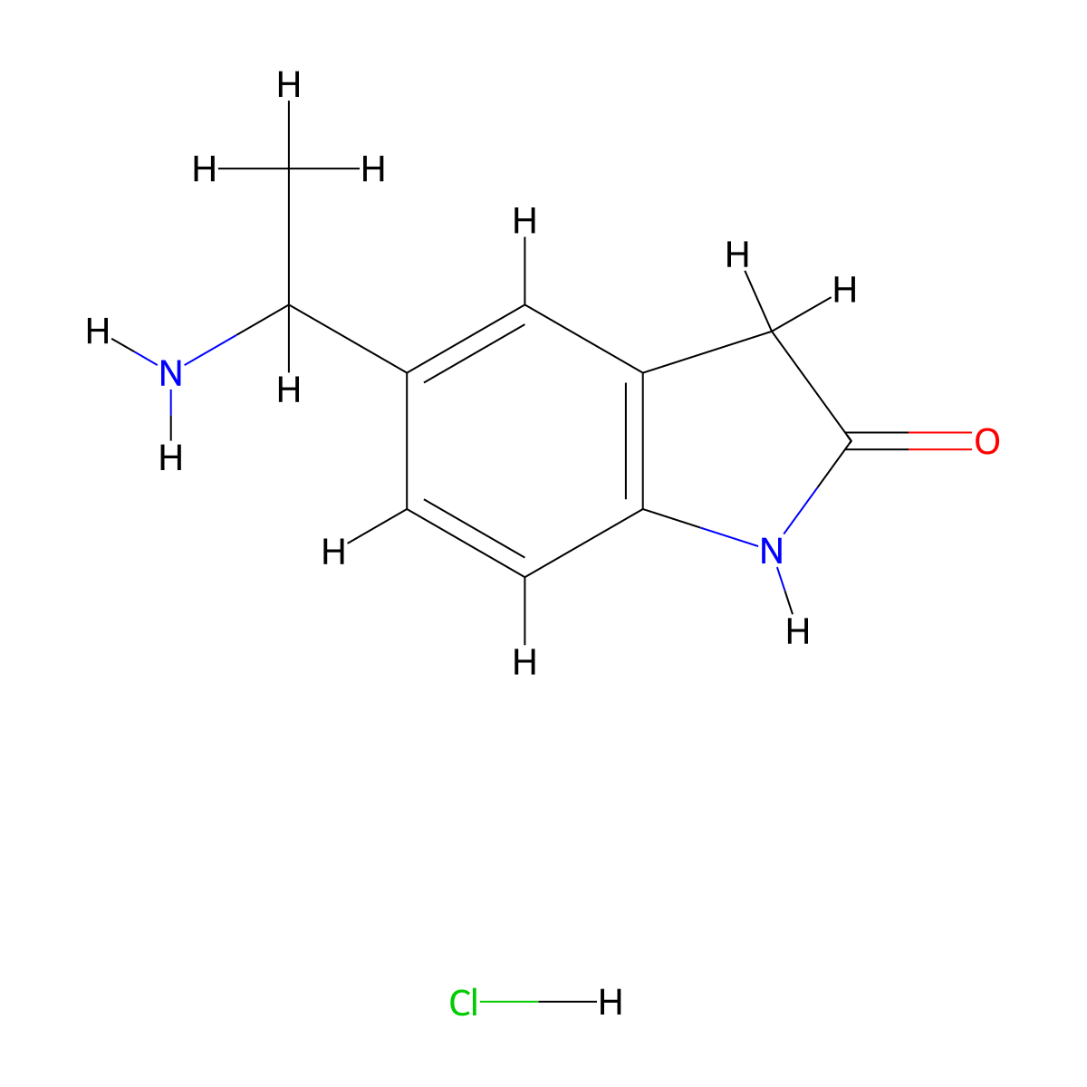 5-(1-aminoethyl)-2,3-dihydro-1H-indol-2-one hydrochloride molecular structure, CAS 1001906-49-5