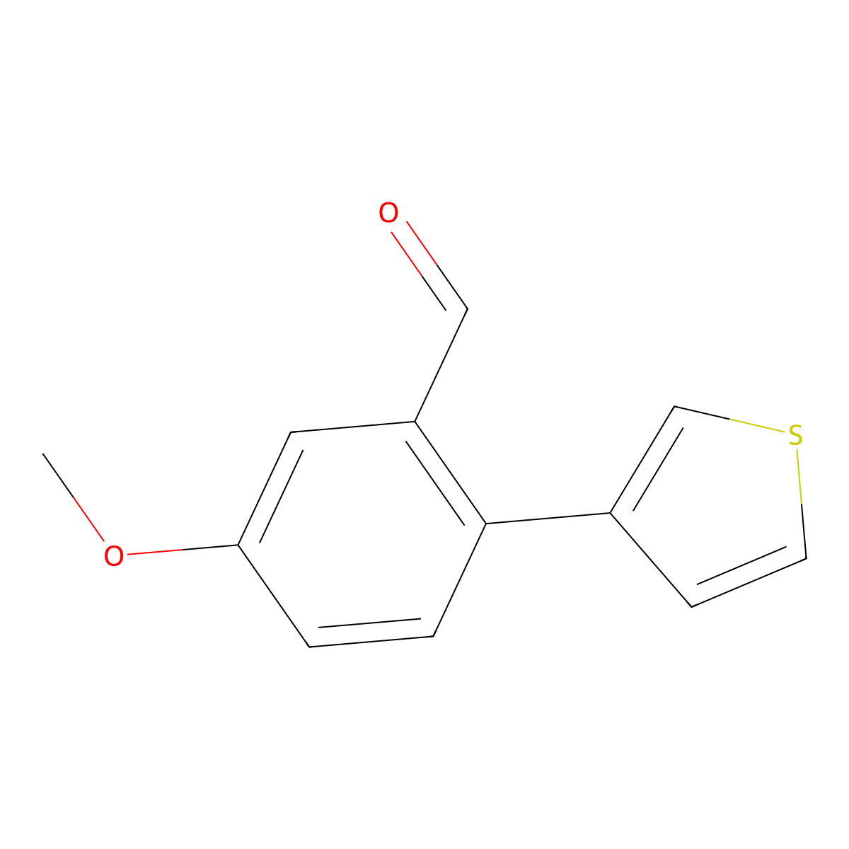 5-Methoxy-2-(thiophen-3-yl)benzaldehyde molecular structure, CAS 1001920-47-3