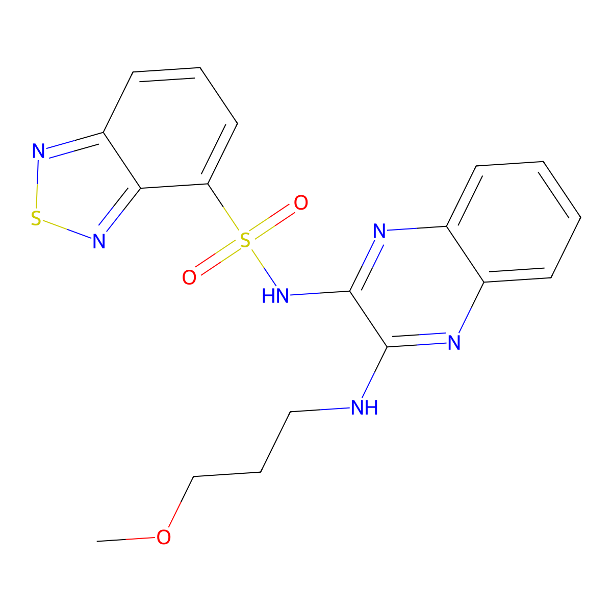 N-(3-((3-methoxypropyl)amino)quinoxalin-2-yl)benzo[c][1,2,5]thiadiazole-4-sulfonamide molecular structure, CAS 1002008-43-6