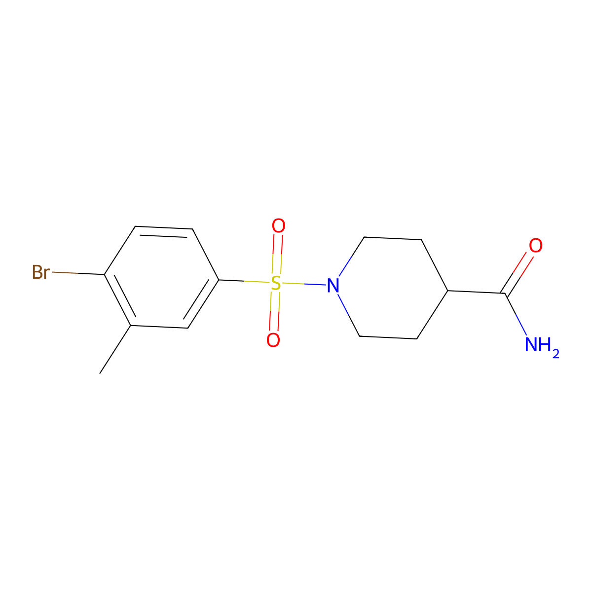 1-[(4-Bromo-3-methylphenyl)sulfonyl]piperidine-4-carboxamide molecular structure, CAS 1002026-84-7