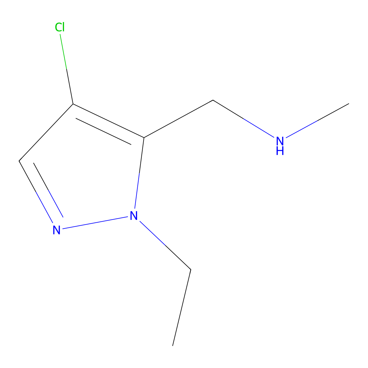 1-(4-chloro-1-ethyl-1H-pyrazol-5-yl)-N-methylmethanamine molecular structure, CAS 1002032-51-0