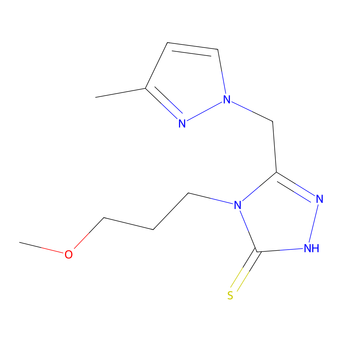 4-(3-Methoxypropyl)-5-((3-methyl-1H-pyrazol-1-yl)methyl)-4H-1,2,4-triazole-3-thiol molecular structure, CAS 1002032-55-4